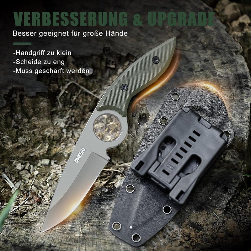 Omesio Fixed Blade Knife, 8.46" Full Tang EDC Horizontal Carry for Men, Green Anti-Slip G10 Handle Sharp 5Cr13MoV Steel Tactical Camping Knife with Kydex Sheath, Ideal for Gifting - Image 5